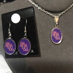 Stephen F Austin Licensed Dangle Earrings and Necklace Set